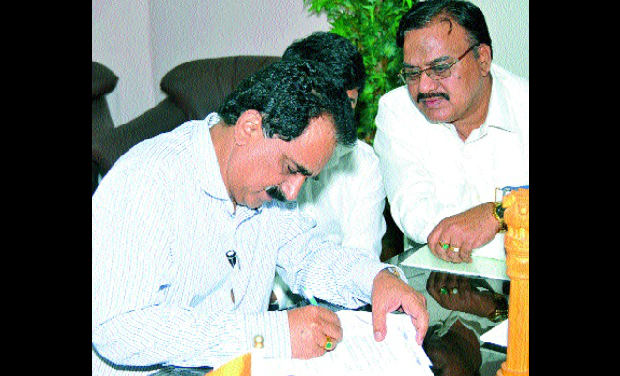 K.V.V. Satyanarayana Raju files his nomination papers for Rajya Sabha election in Hyderabad on Tuesday. -DC K.V.V. Satyanarayana Raju files his nomination papers for Rajya Sabha election in Hyderabad on Tuesday. -DC